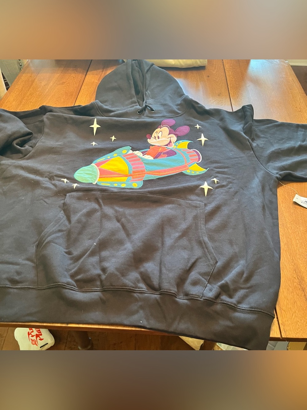 Disney Black Hoodie with Colorful Rocket Minnie Mouse Graphic, Unisex XL